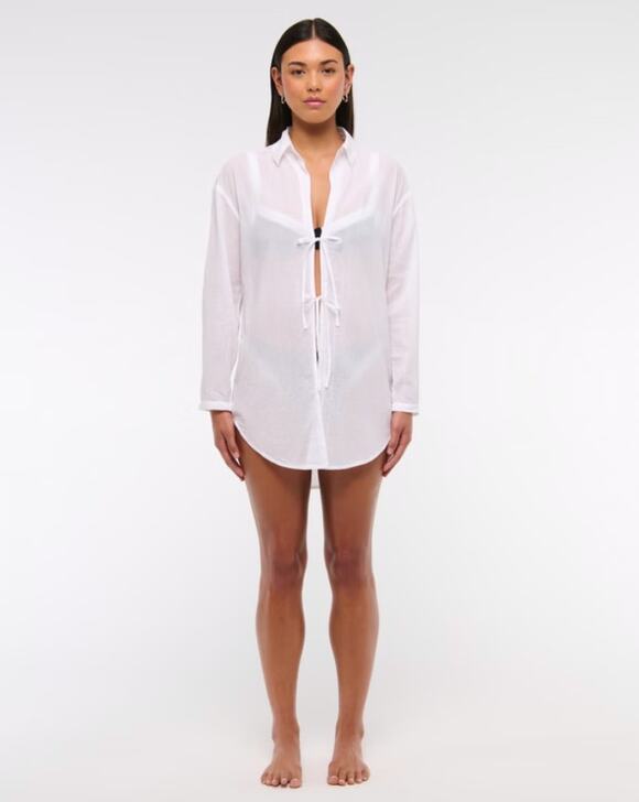 Abercrombie & Fitch Tops - Abercrombie & Fitch Tie-Front Shirt Dress Coverup size XL in White